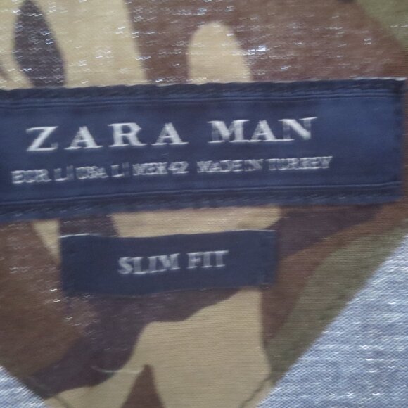 Zara Man Slim Fit Camo Pattern Short Sleeved Button Up Shirt - Size 42 Men's (L) - Picture 4 of 14